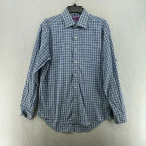 Lorenzo Uomo Button-Up Shirt Men's Sz 16 Blue Green Trim Fit Plaid Collared